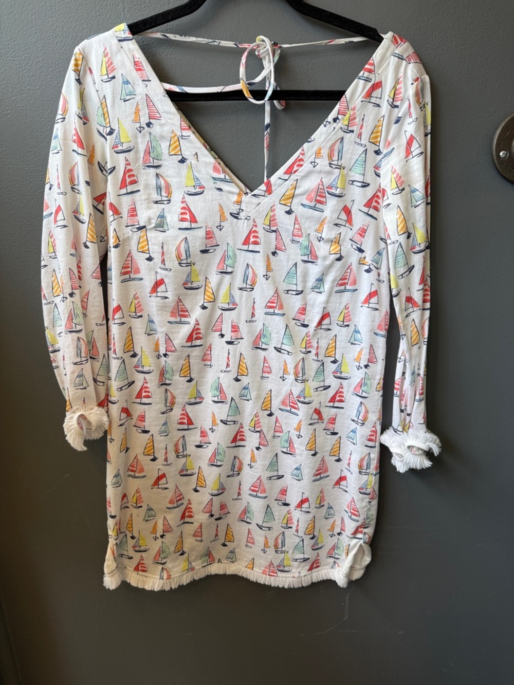 Persifor Sailboat Print V-Neck Cover Up Dress